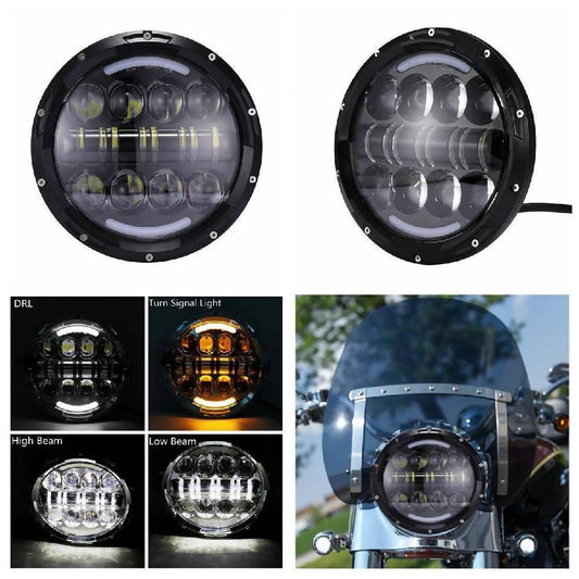 Round Black LED  Headlight Bulb for Harley, Jeep and Hummer (7 Inch, 80W)