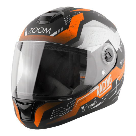 Steelbird SBH-11 Zoom Racing Helmet with Plain Visor, (Glossy Black With Fluo Orange)