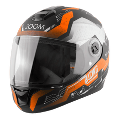 Steelbird SBH-11 Zoom Racing Helmet with Plain Visor, (Glossy Black With Fluo Orange)