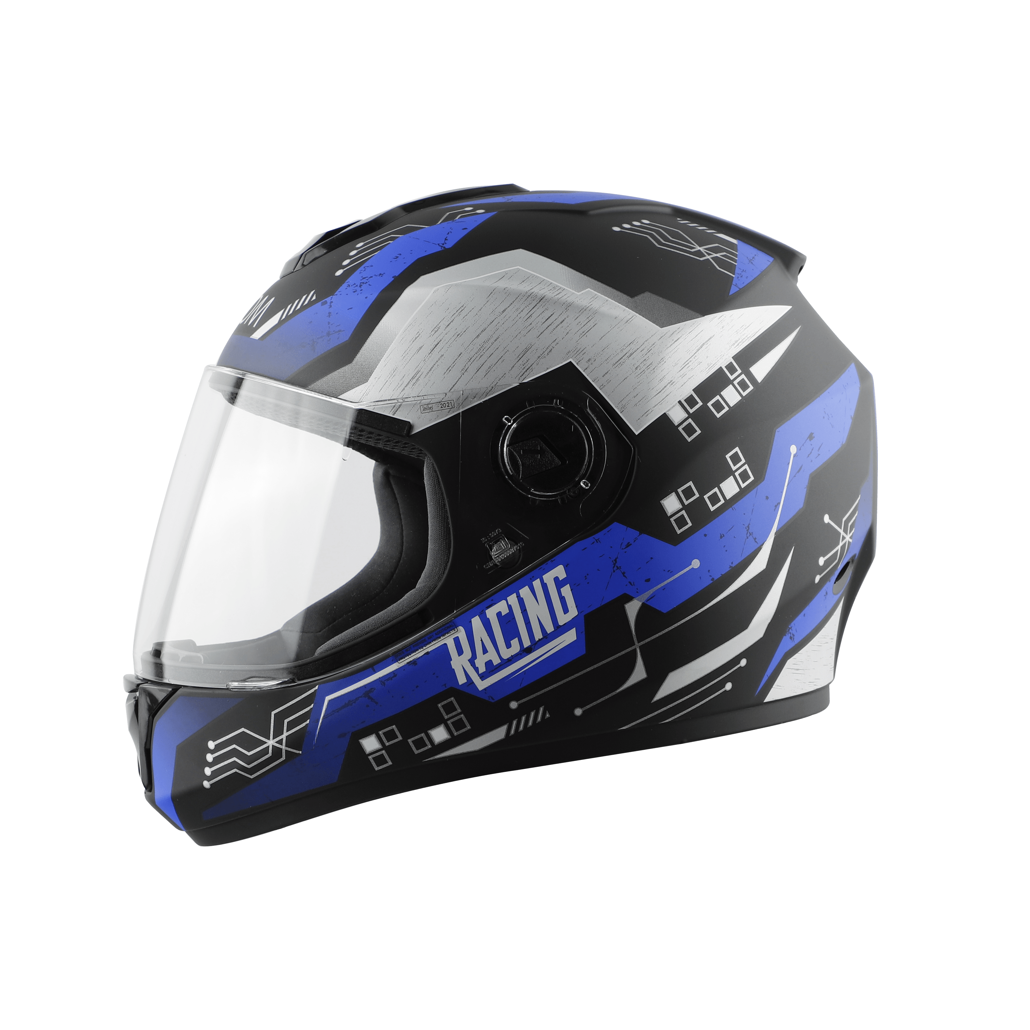 Steelbird  SBH-11 Zoom Racing Helmet with Plain Visor, (Glossy Black with Blue)