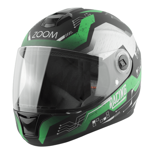Steelbird  SBH-11 Zoom Racing Helmet with Plain Visor, (Glossy Black with Fluo Green)