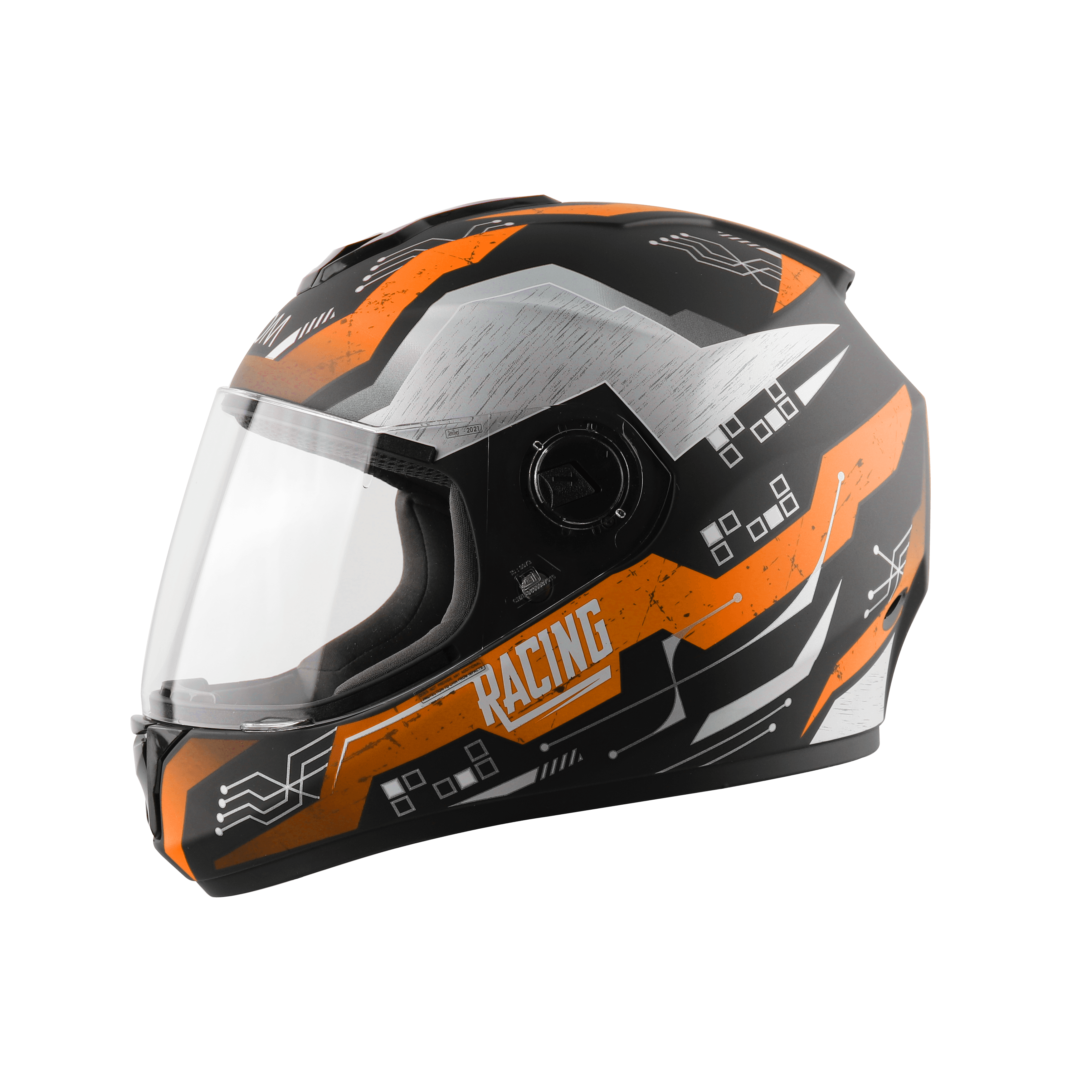 Steelbird  SBH-11 Zoom Racing Helmet with Plain Visor, (Glossy Black with Fluo Orange)