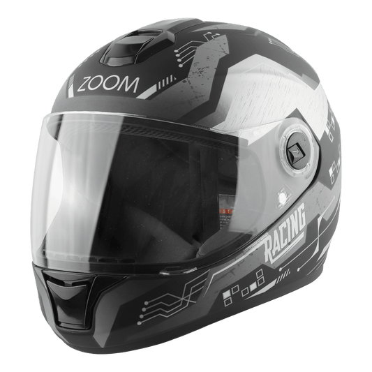 Steelbird  SBH-11 Zoom Racing Helmet with Plain Visor, (Mat Black with Grey)