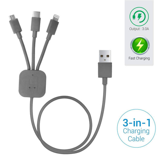Portronics POR-013 Konnect-Trio 3-in-1 Multi-Functional Cable (Grey)