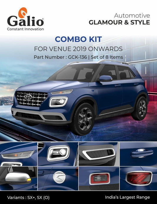 Galio Combo Kit Finish Chrome For Hyundai Venue (2019 onwards) (Set of 8 items) - Autosparz