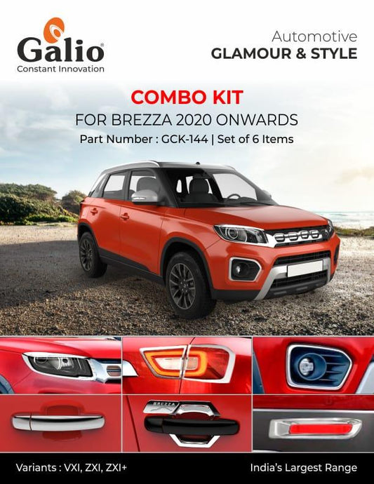 Galio Combo Kit Finish Chrome For Maruti Suzuki Brezza (2020 onwards) (Set of 6 items) - Autosparz