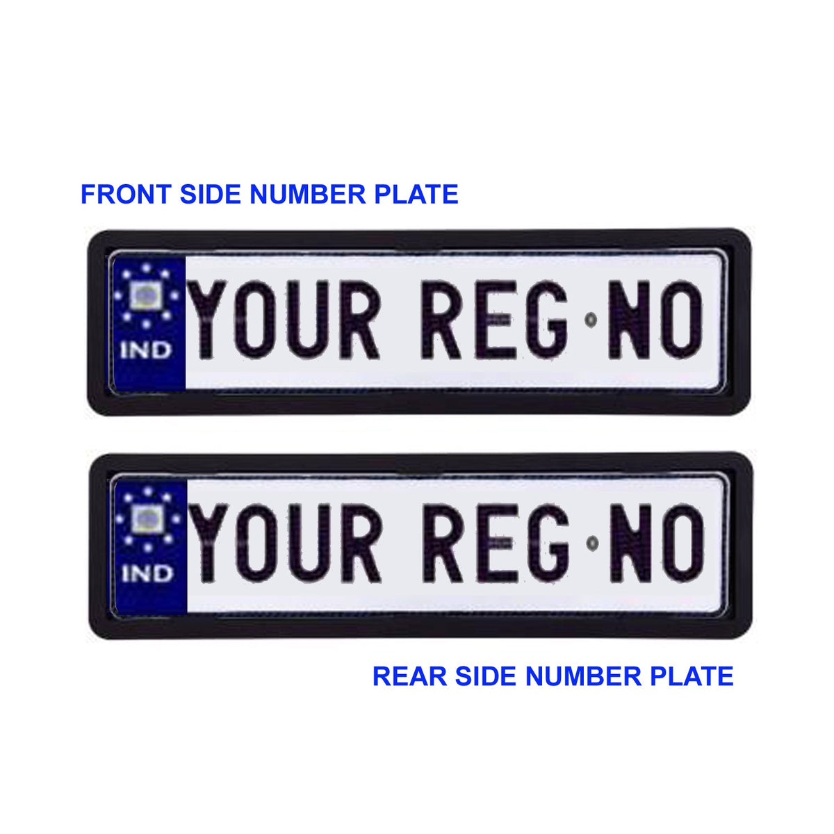 Car Licensed IND Number Plates and Frames (Blue)
