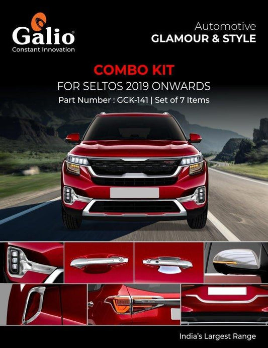 Galio Combo Kit Finish Chrome For Kia Seltos (2019 onwards) (Set of 7 items) - Autosparz