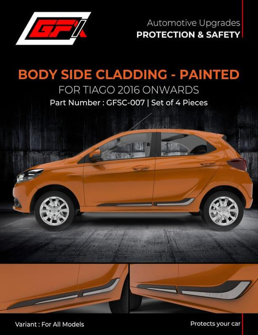 GFX Body Side Cladding-Painted for Tata Tiago (2016 onwards)( Set of 4 pcs) - Autosparz