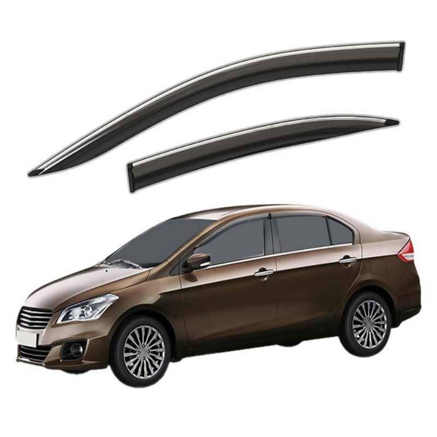 Galio Car Window Door Wind Visor with Silver Chrome Line for Maruti Suzuki Ciaz 2014 Onwards - Autosparz