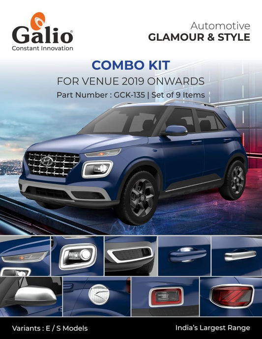 Galio Combo Kit Finish Chrome For Hyundai Venue (2019 onwards) (Set of 9 items) - Autosparz